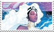 ororo munroe with curly hair behind her like a cloud, and lightning